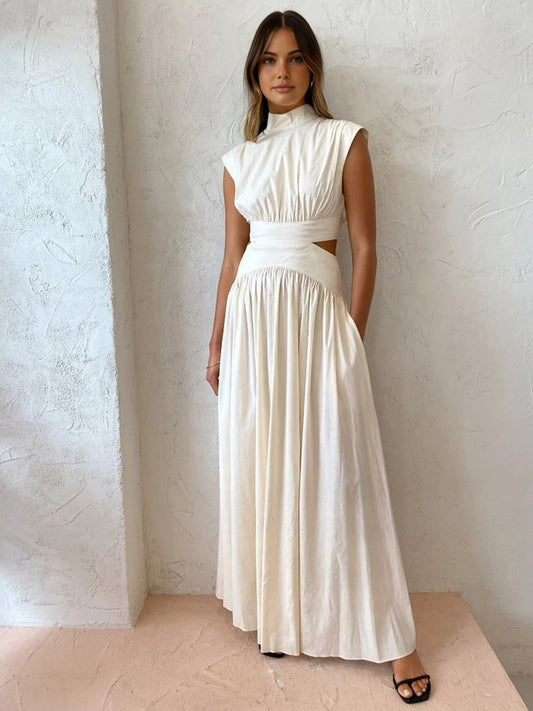 Ruœgy Robe Longue à Découpes Col Montant Femme