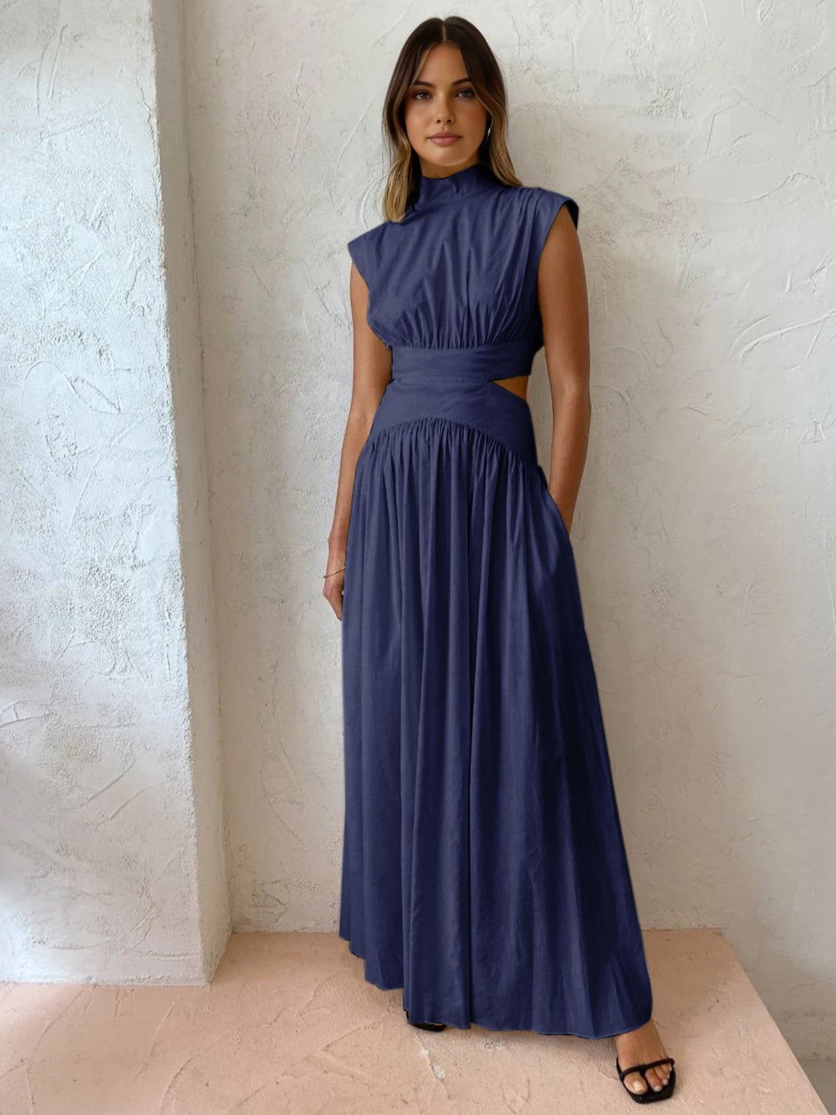 Ruœgy Robe Longue à Découpes Col Montant Femme