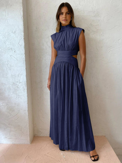 Ruœgy Robe Longue à Découpes Col Montant Femme