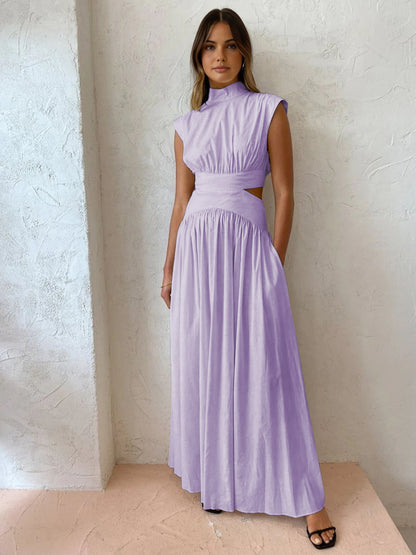 Ruœgy Robe Longue à Découpes Col Montant Femme