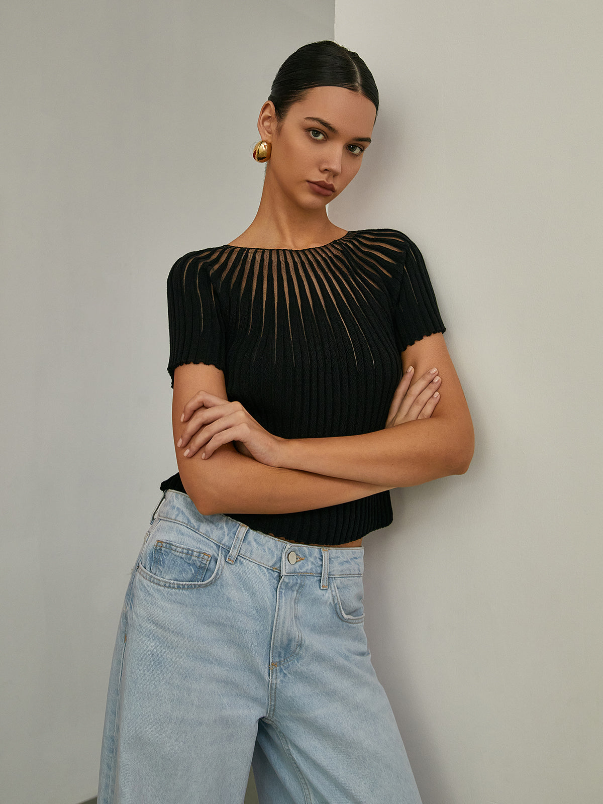 Ruœgy Pull Manches Courtes en Maille Femme