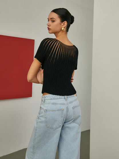 Ruœgy Pull Manches Courtes en Maille Femme