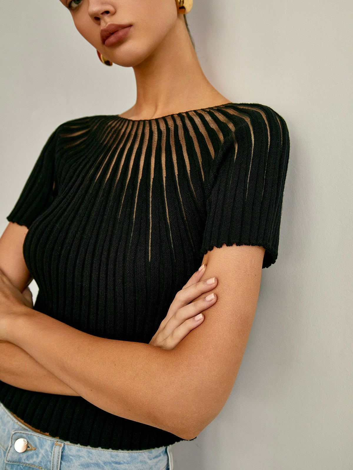 Ruœgy Pull Manches Courtes en Maille Femme