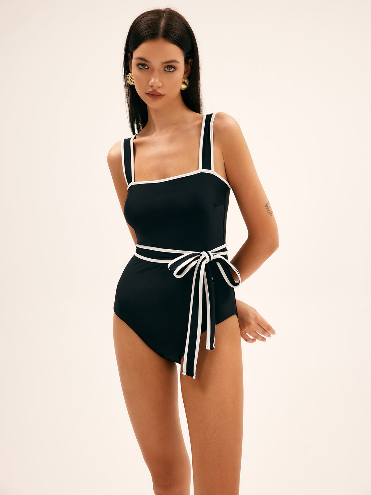 Ruœgy Maillot de Bain Ceinturé Contrasté Femme