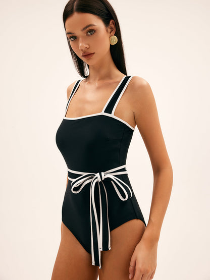 Ruœgy Maillot de Bain Ceinturé Contrasté Femme