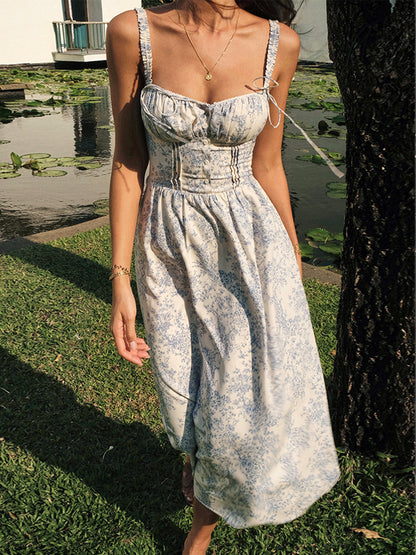 Ruœgy Robe Fleurie Bleu Cami Midi