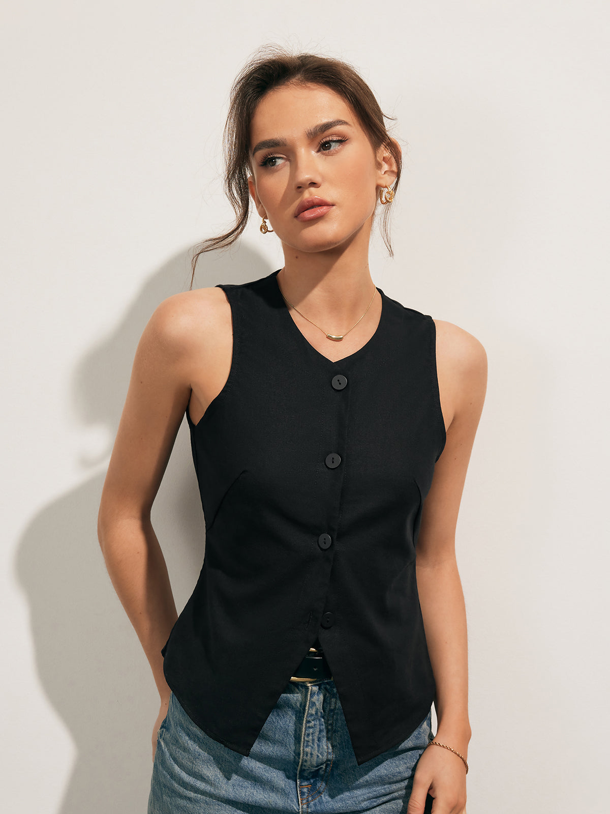 Ruœgy Débardeur en Lin Boutonné Femme