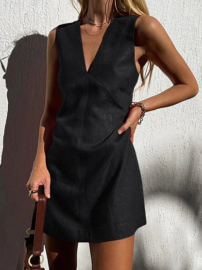 Ruœgy Robe Lin Col V Sans Manches Femme