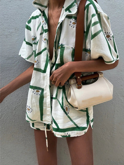 Ruœgy Print Drawstring Shorts Set