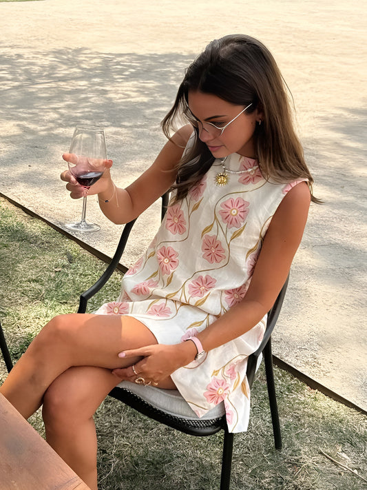 Ruœgy Robe Courte en Lin sans Manches Femme