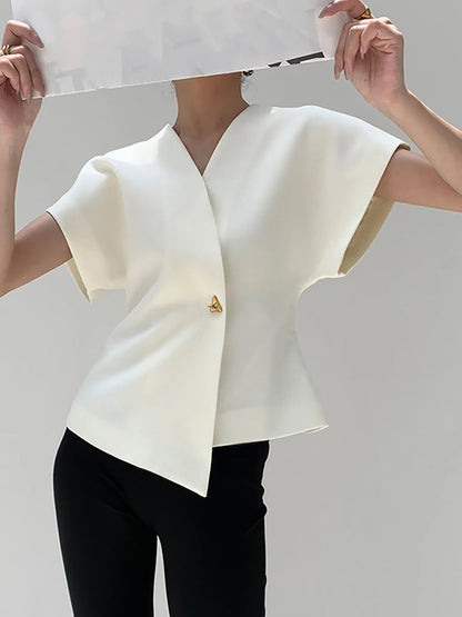 Ruœgy Button Down V Neck Blouse