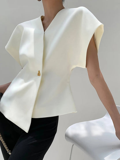 Ruœgy Button Down V Neck Blouse