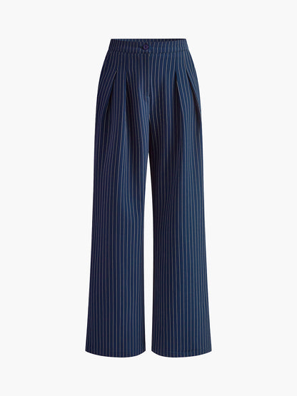 Ruœgy Pantalon Large à Rayures Plissé Femme