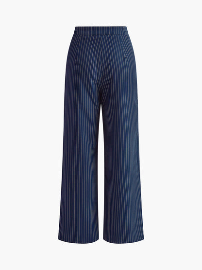Ruœgy Pantalon Large à Rayures Plissé Femme