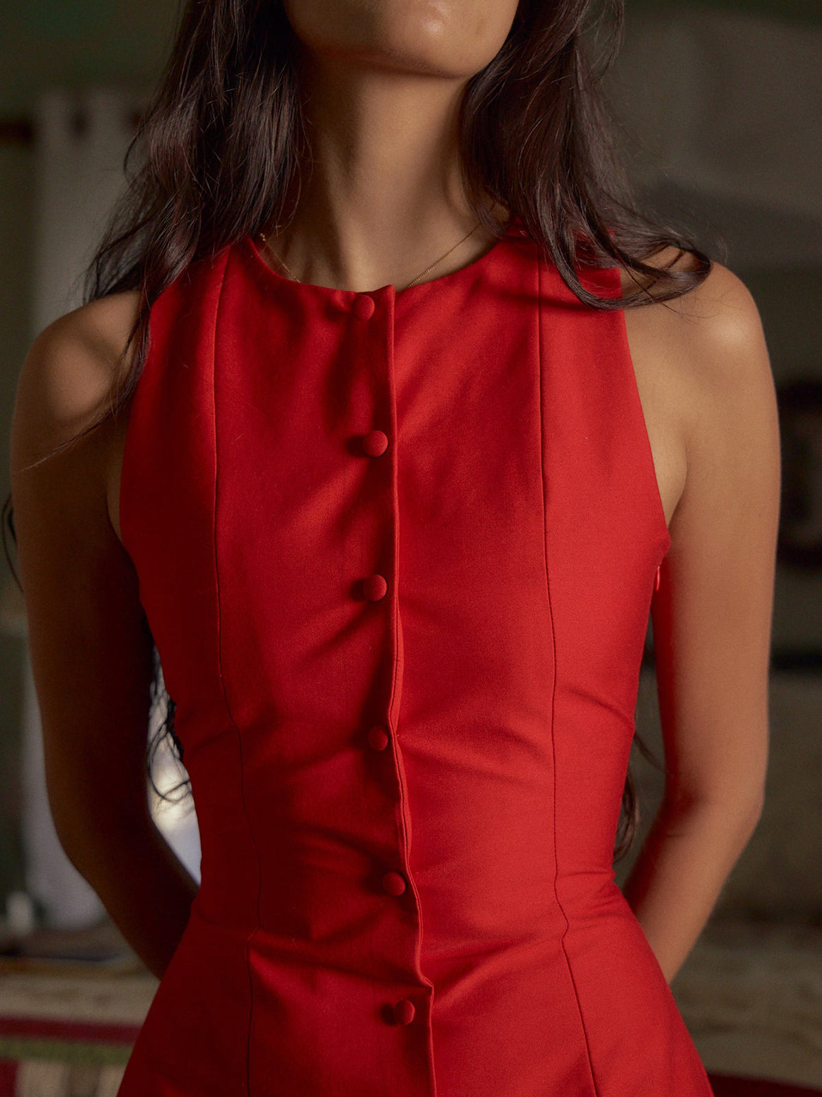 Ruœgy Robe Boutonnée Devant Sans Manches Femme