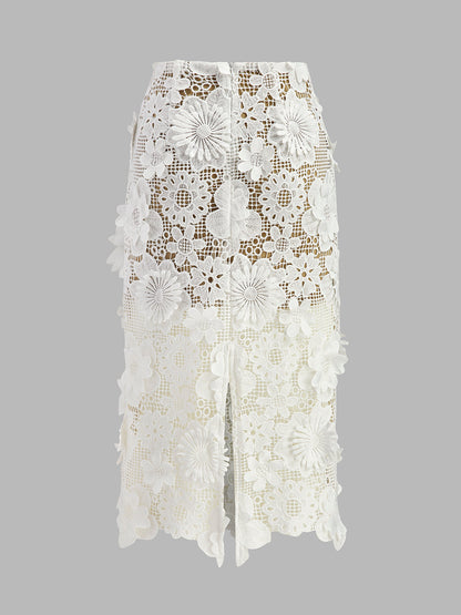 Ruœgy Ensemble Jupe Dentelle Florale Femme