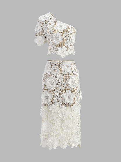 Ruœgy Ensemble Jupe Dentelle Florale Femme