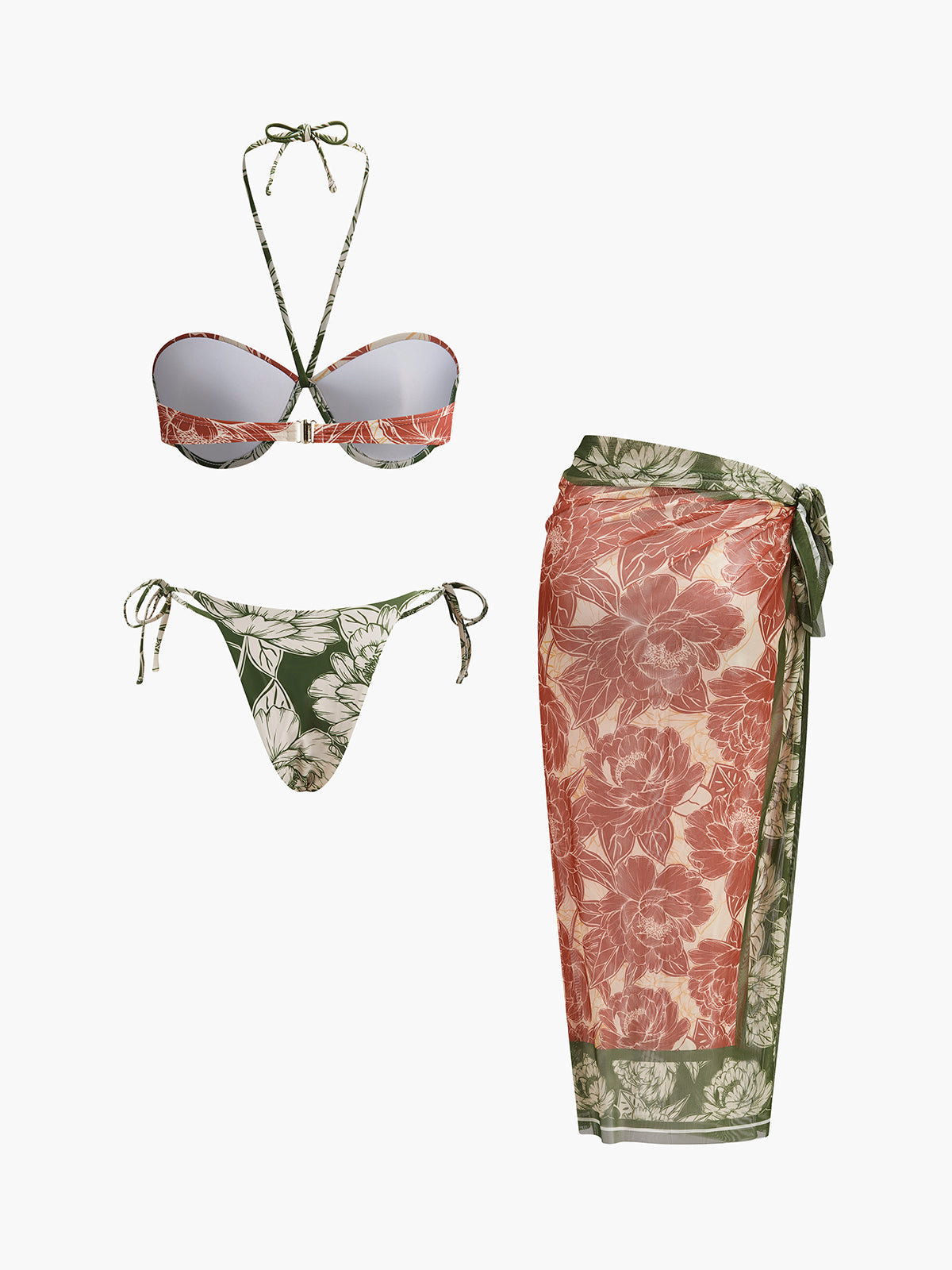 Ruœgy Maillot de Bain 3 Pièces Jupe Femme
