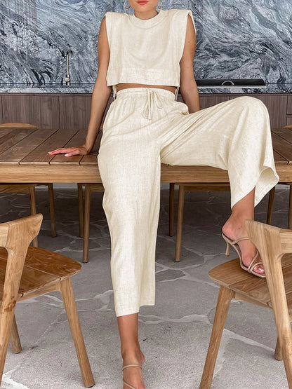 Ruœgy Linen Wide Leg Pants Set