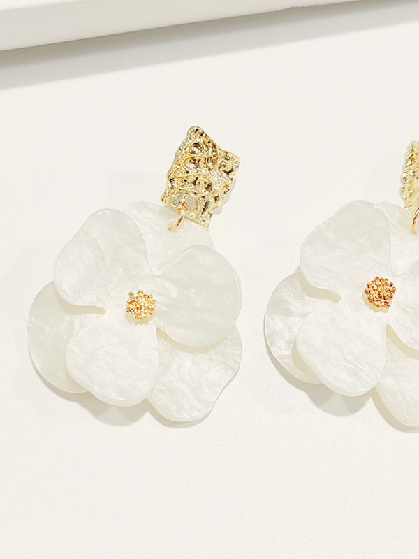 Ruœgy Boucles d’Oreilles Fleurs Pendantes Dorées Femme