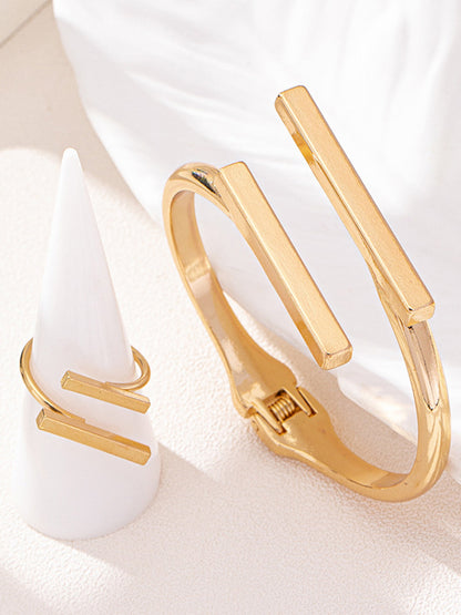 Ruœgy Geometric Golden Ring & Bracelet Set