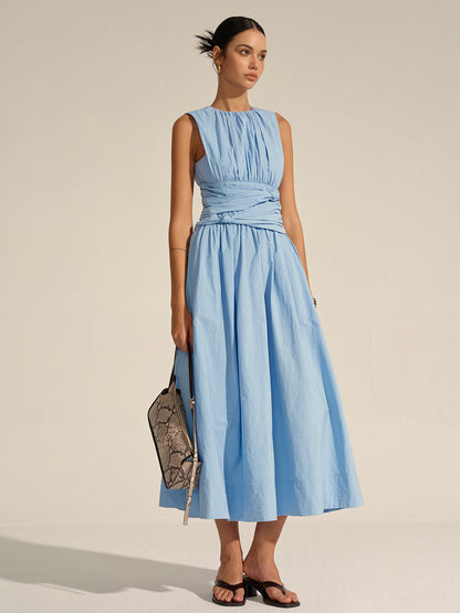 Ruœgy Robe Longue Bleue Sans Manches Femme