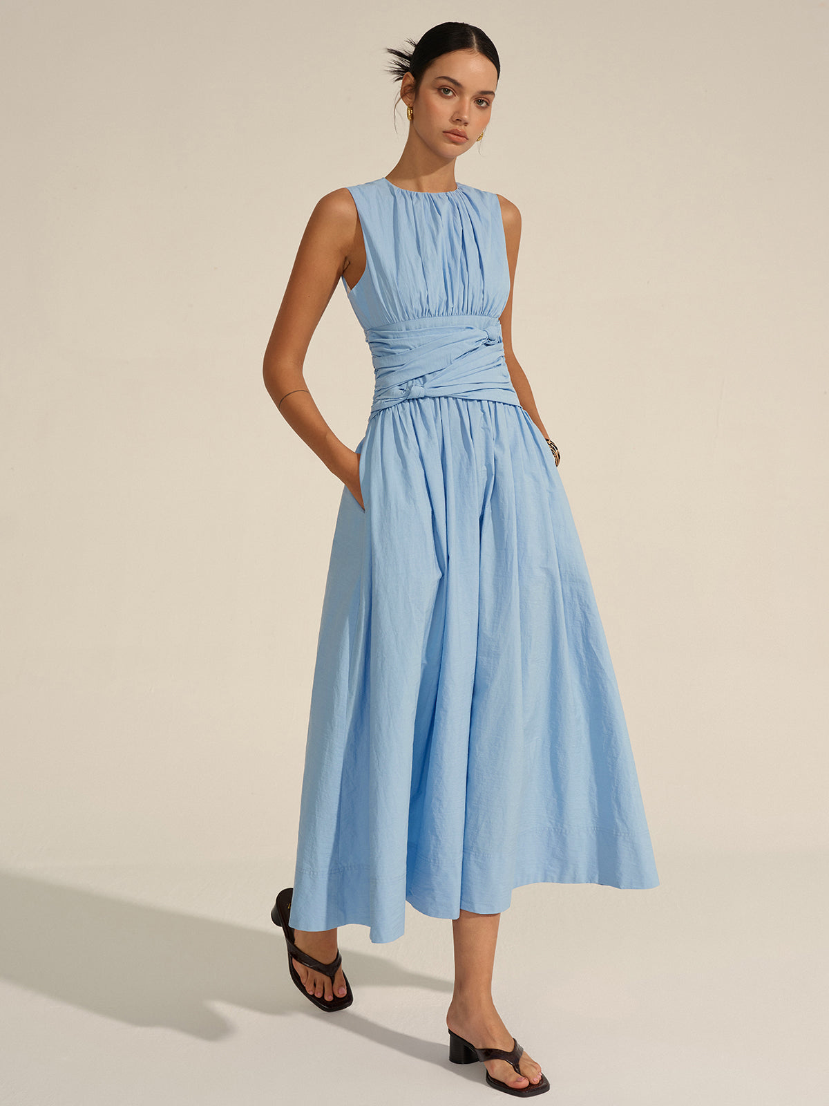 Ruœgy Robe Longue Bleue Sans Manches Femme