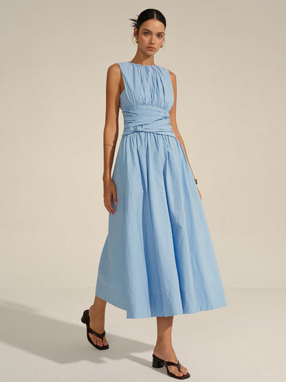 Ruœgy Robe Longue Bleue Sans Manches Femme