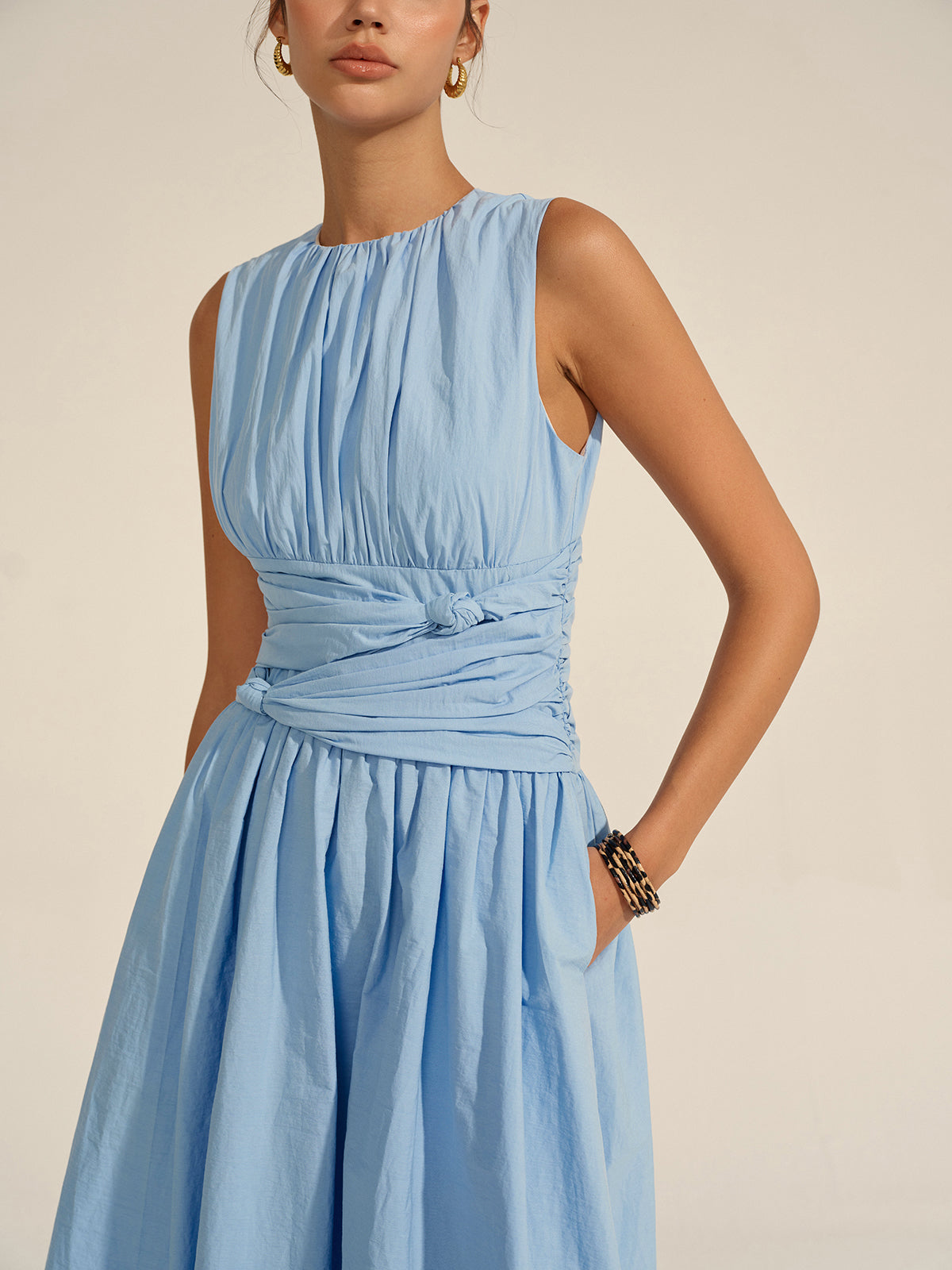 Ruœgy Robe Longue Bleue Sans Manches Femme