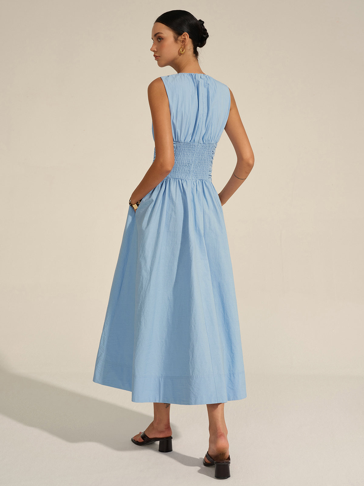 Ruœgy Robe Longue Bleue Sans Manches Femme