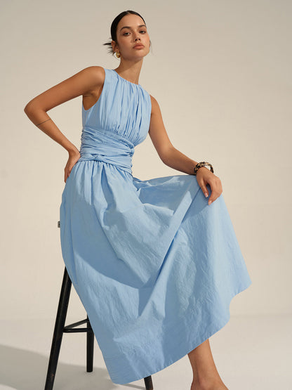 Ruœgy Robe Longue Bleue Sans Manches Femme