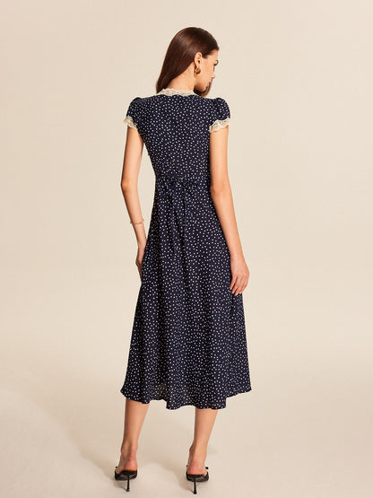 Ruœgy Robe Longue à Pois Dentelle