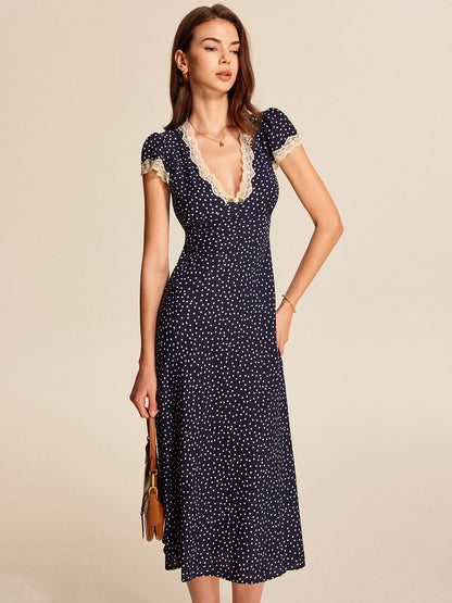 Ruœgy Robe Longue à Pois Dentelle