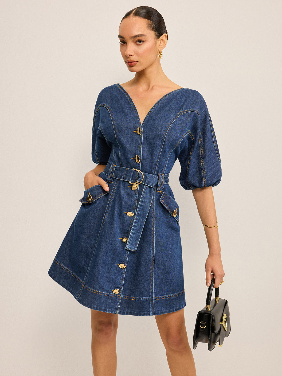 Ruœgy Robe en Jean Ceinturée Femme