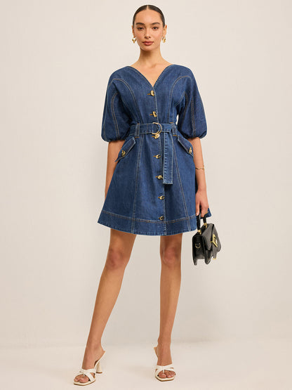 Ruœgy Robe en Jean Ceinturée Femme
