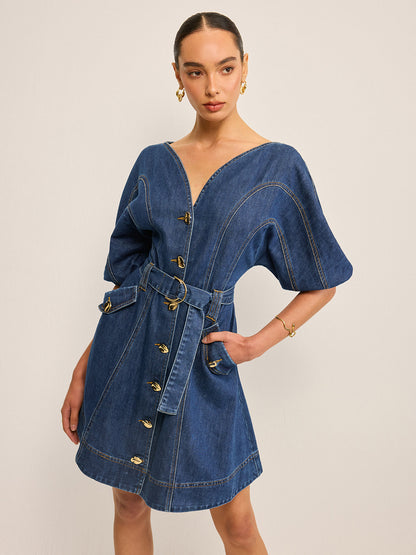 Ruœgy Robe en Jean Ceinturée Femme
