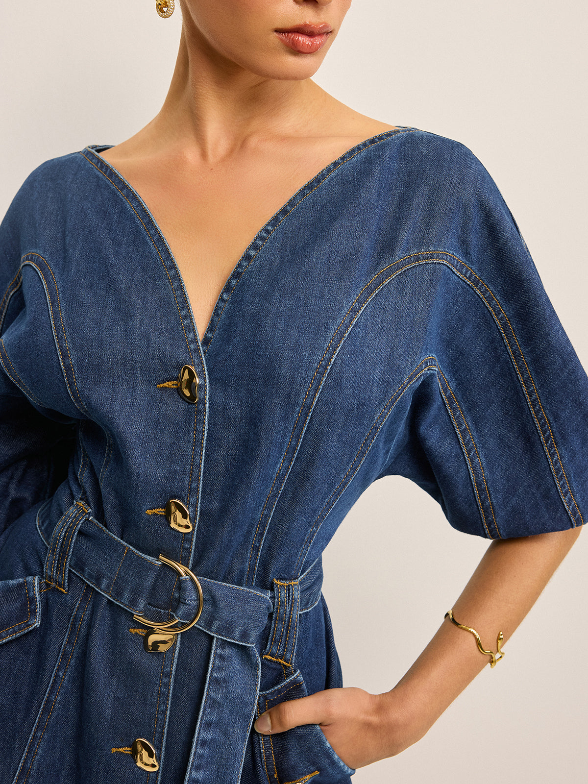 Ruœgy Robe en Jean Ceinturée Femme