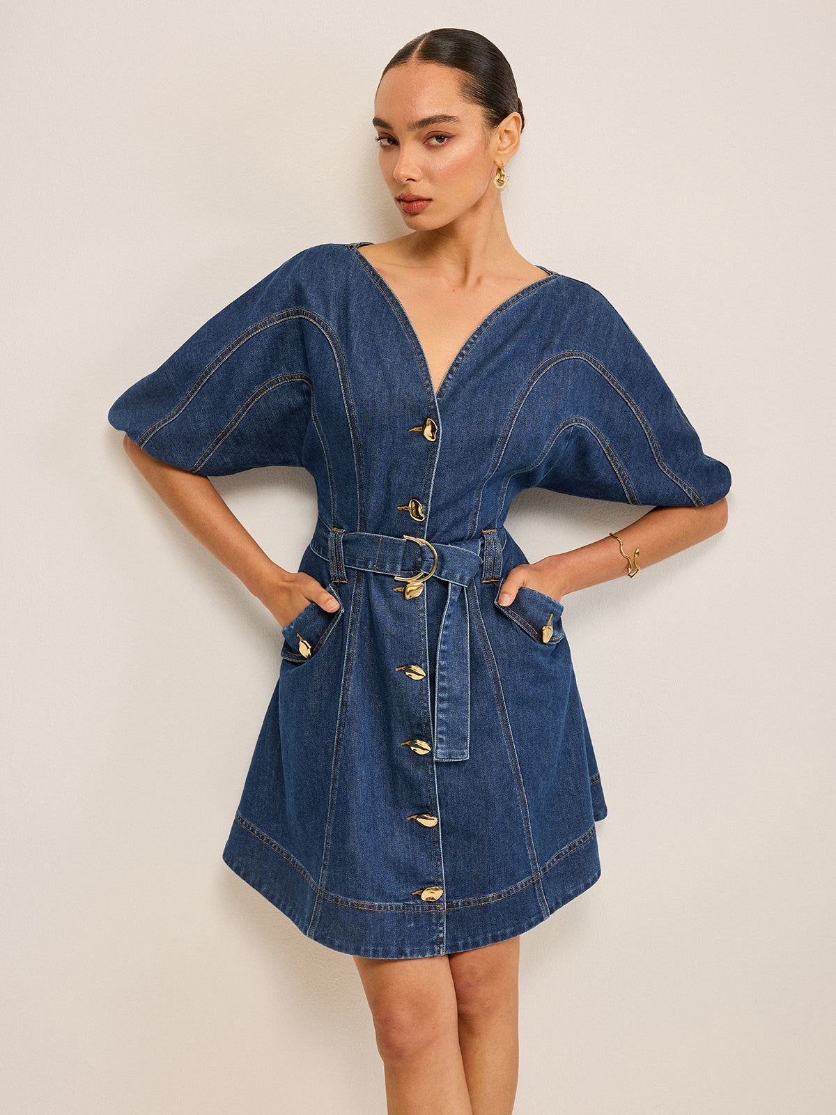 Ruœgy Robe en Jean Ceinturée Femme