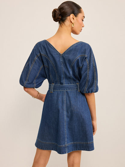 Ruœgy Robe en Jean Ceinturée Femme