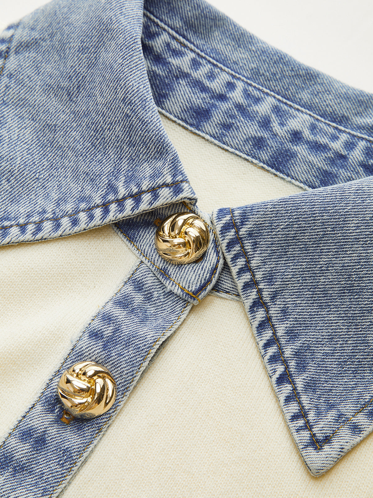 Ruœgy Pull Col Chemise Effet Denim Femme