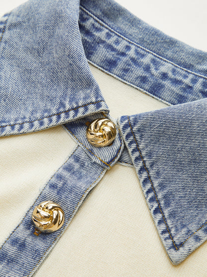 Ruœgy Pull Col Chemise Effet Denim Femme