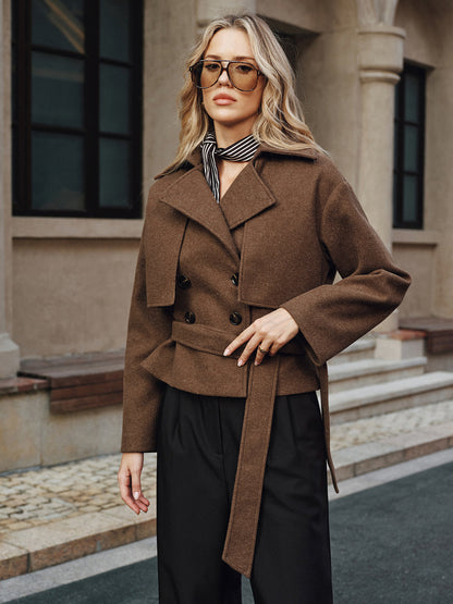 Ruœgy Manteau Tweed Croisé Ceinturé Femme