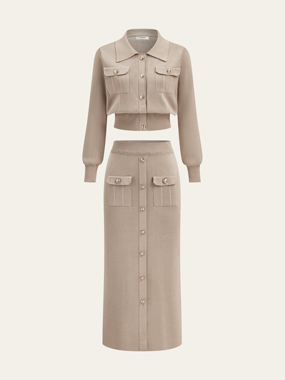 Ruœgy Cardigan Midi Skirt Set Femme