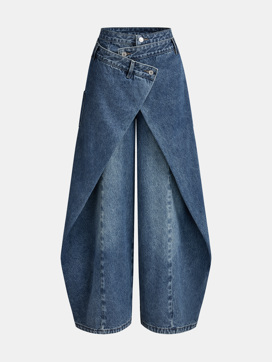 Ruœgy Cross Front Wide Leg Jeans