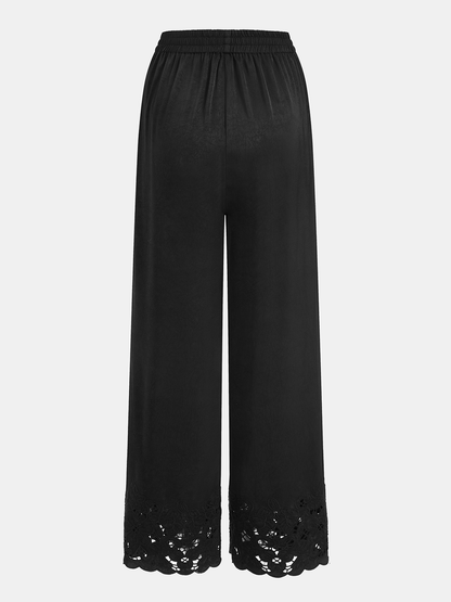 Ruœgy Pantalon Satin Taille Élastique Femme