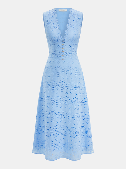 Ruœgy Robe Longue Sans Manches Broderie Anglaise Coton Femme