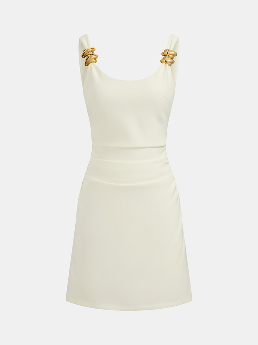 Ruœgy Robe Mini Moulante à Bretelles Dorées Femme