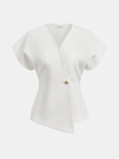 Ruœgy Button Down V Neck Blouse