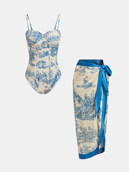 Ruœgy Maillot de Bain 1 Pièce avec Paréo Femme