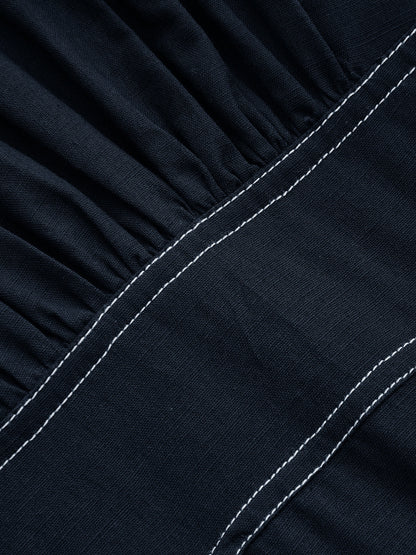 Ruœgy Robe Midi en Lin Ceinturée Sans Maches Femme